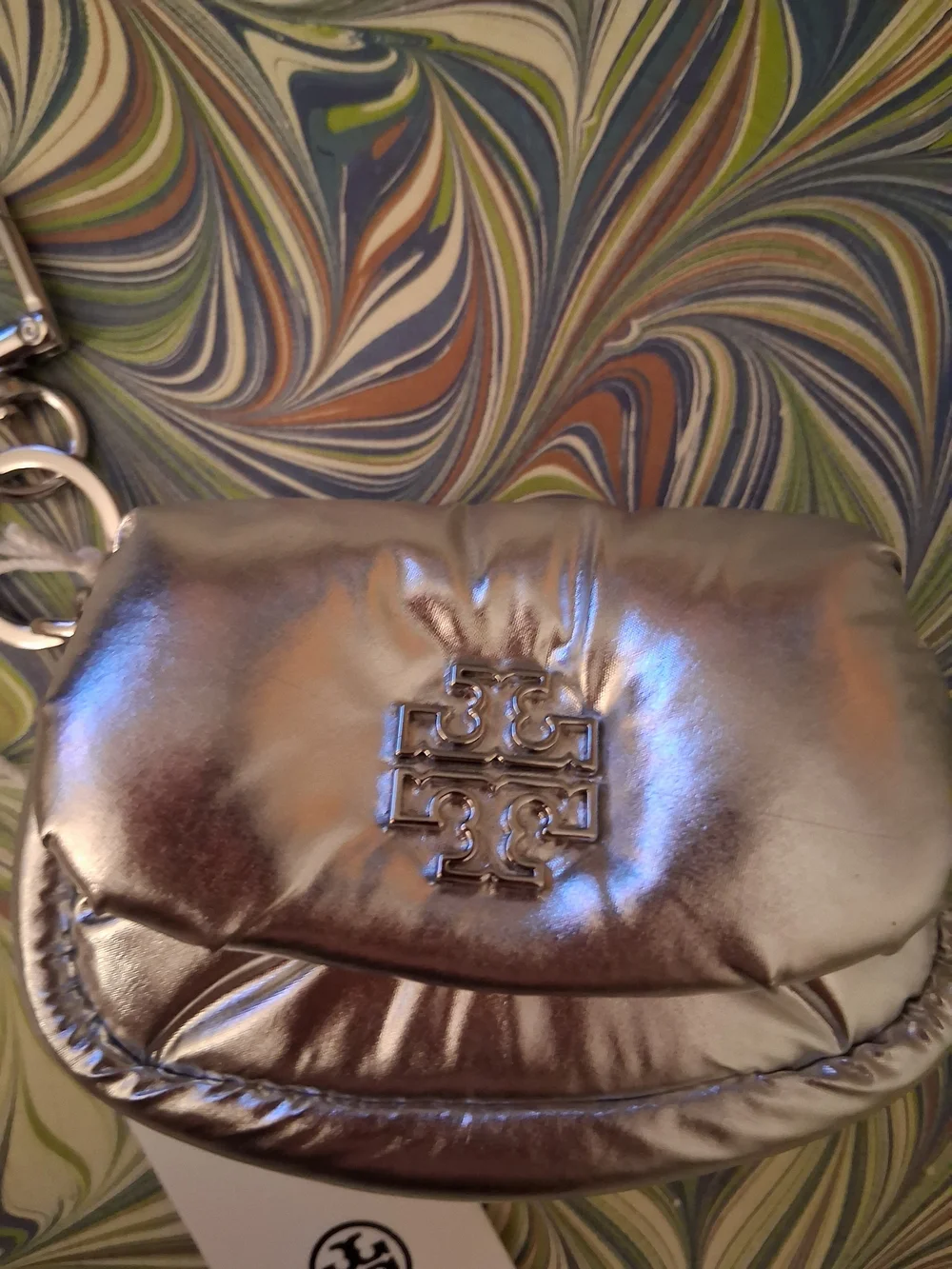 Tory Burch Metallic Silver Mini Keychain 